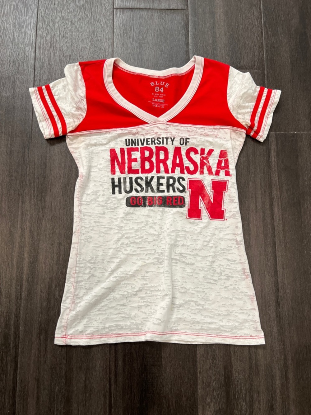 Blue 84 Red and White Nebraska Huskers V-Neck Tee